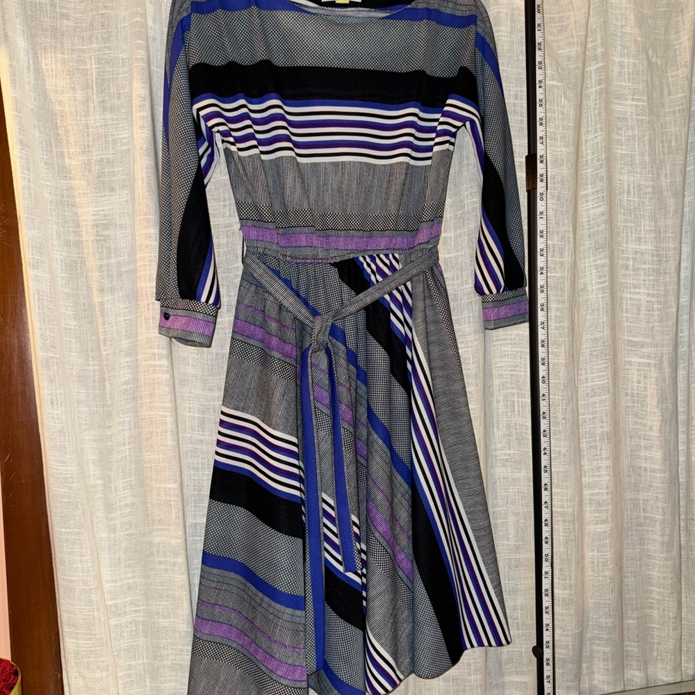 Chic Striped Long Sleeve Dress in Blue and Purple